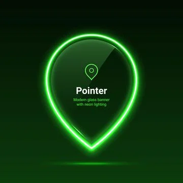 Pointer. Glass banner with neon lighting. Retro futurism. Vector 스톡 일러스트