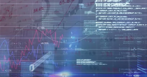Pointer gliding from upper-right causing bars rising with percentages + red blue 스톡 동영상 314752931