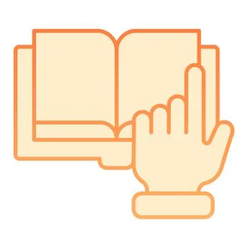 Pointer hand and book flat icon. Digital book orange icons in trendy flat style Stock Illustration