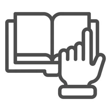 Pointer hand and book line icon. Digital book vector illustration isolated on Illustrazione stock