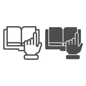 Pointer hand and book line and glyph icon. Digital book vector illustration Illustrazione stock
