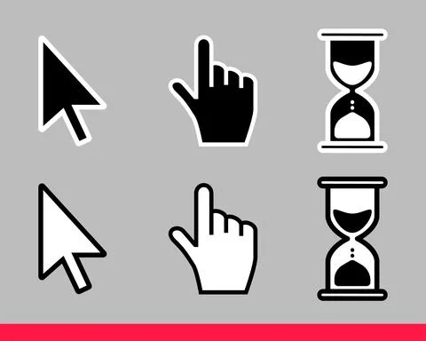 Pointer hand, arrow and hourglass loading clock mouse cursors icon sign 스톡 일러스트