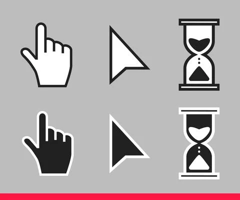 Pointer hand, arrow and hourglass loading clock mouse cursors icon sign Stock Illustration