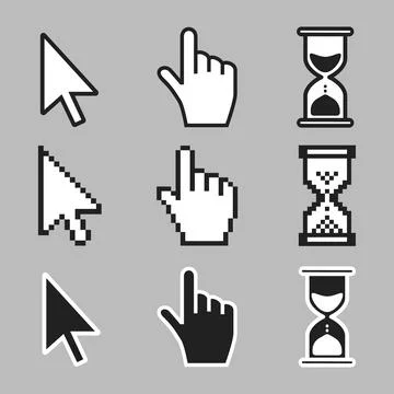 Pointer hand, arrow and hourglass loading clock mouse cursors 스톡 일러스트