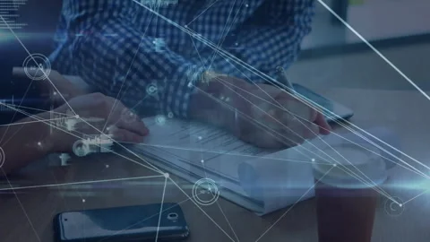 Pointer hand entering frame and guiding pen while colleagues completing document Stock Footage 312407173