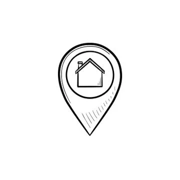Pointer with house inside hand drawn outline doodle icon. Illustrazione stock