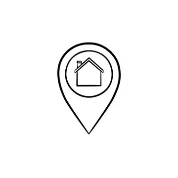 Pointer with house inside hand drawn outline doodle icon. 스톡 일러스트