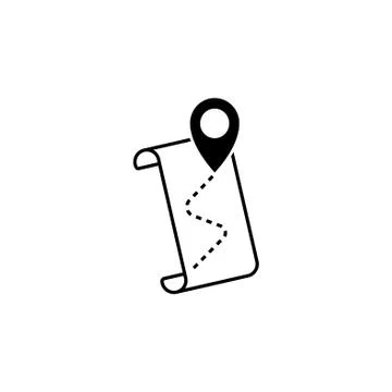 The pointer icon and route map black on white background Stock Illustration