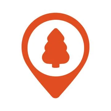 Pointer icon with christmas tree on white background, map pin flat design style Illustrazione stock