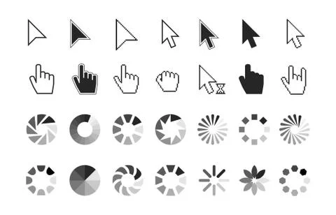 Pointer icons. hand cursor click, wait loading sign. Computer and website Stock Illustration