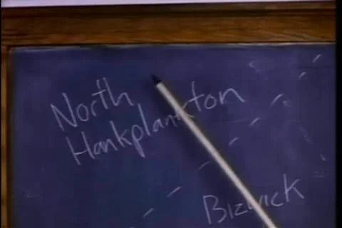 Pointer indicating several  locations on map drawn on blackboard Stock Footage 11352853
