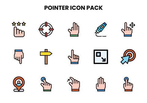 Pointer Lineal Color Collection Icons Pack Stock Illustration