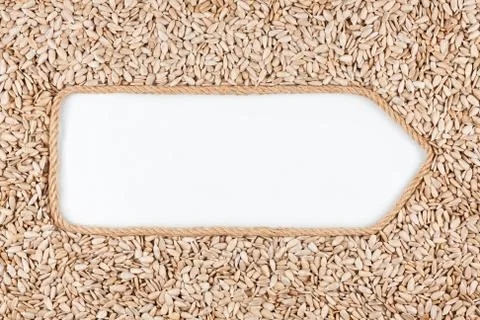 Pointer made from rope with seeds sunflower  lying on a white background Stock Photos