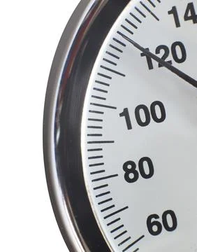 Pointer of manometer scale point at 120 Stock Photos
