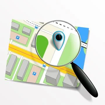 Pointer on the map and magnifying glass 스톡 일러스트