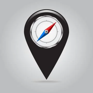 Pointer on the map with a compass inside. black glossy pointer Stock Illustration