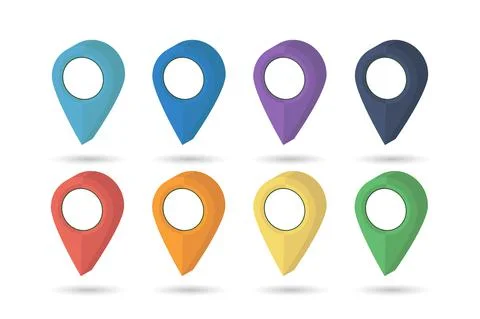 Pointer map. Set pin. Location icons. Pointers icon. illustration with shadow Stock Illustration