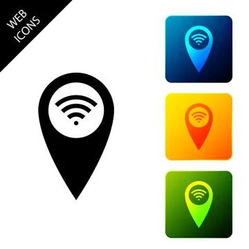 Pointer map with wifi internet signal connection icon isolated. Set icons Illustrazione stock