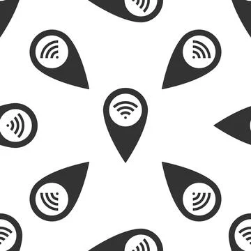 Pointer map with wifi internet signal connection icon seamless pattern on white Stock Illustration