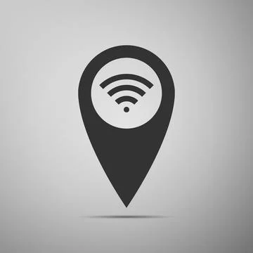 Pointer map with wifi internet signal connection icon isolated on grey イラスト素材