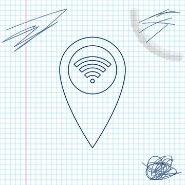 Pointer map with wifi internet signal connection line sketch icon isolated on Illustrazione stock