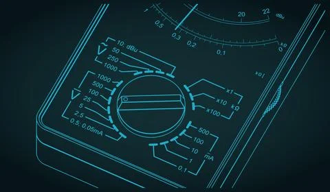 Pointer multimeter measure close-up isometric blueprint Stock Illustration