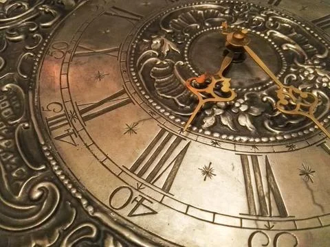 Pointer of an old tin clock Foto stock