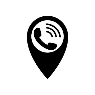 Pointer with phone icon. Pin sign with ringing phone Illustrazione stock