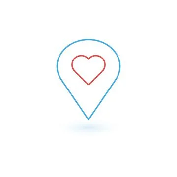 Pointer pin up icon with heart, outline web design element, favorite location Stock Illustration