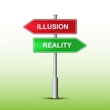 Pointer red and green with the words ILLUSION and REALITY Stock Illustration