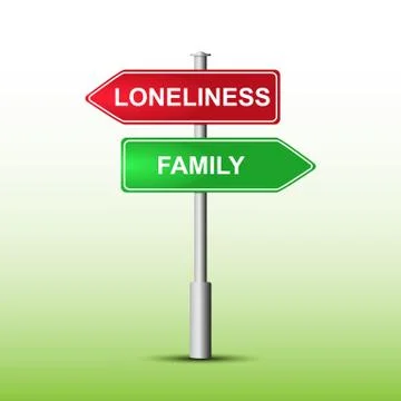 Pointer red and green with the words FAMILY and Loneliness Stock Illustration