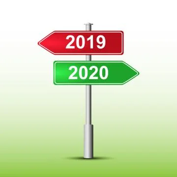 Pointer red and green with the words 2020 and 2019 Stock Illustration