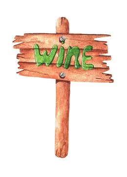 Pointer (signpost). Wine. Watercolor Stock Illustration
