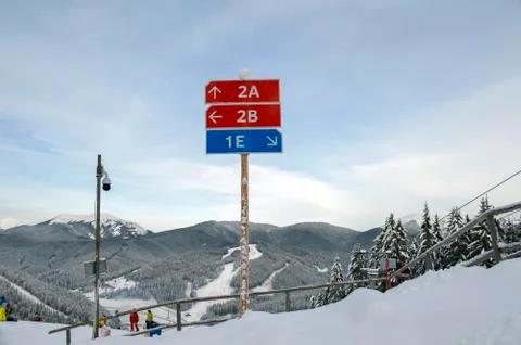 A pointer ski track in a ski resort Foto stock