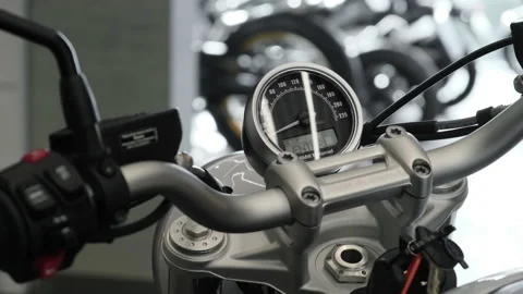 Pointer speedometer and silver handlebar of a new BMW motorcycle  動画素材 146648042