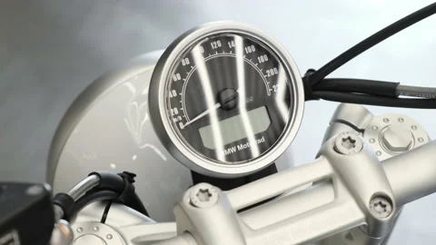 Pointer speedometer with electronic scoreboard on a new BMW motorcycle.  스톡 동영상 146948396