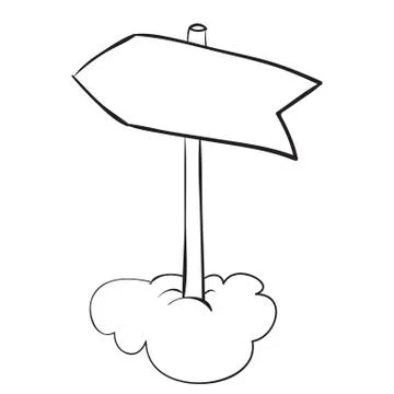 Pointer on a stick stands on a cloud, outline drawing, isolated object on a Illustrazione stock