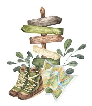 Pointer wooden directional arrows in different directions. Green,beige, brown Stock Illustration