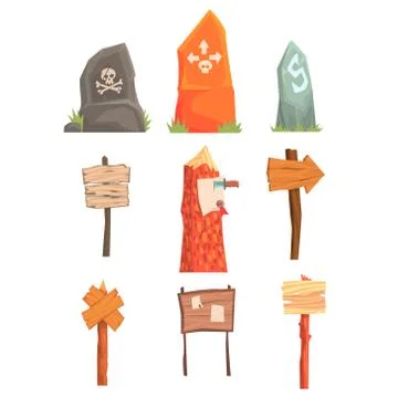 Pointers, Direction Plates And Mortal Danger Indicators Set Of Video Game 库存插图