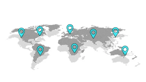Pointers Minimal Style World Map Blue Stock Footage 172064101