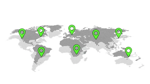 Pointers Minimal Style World Map Green Stock Footage 172064108