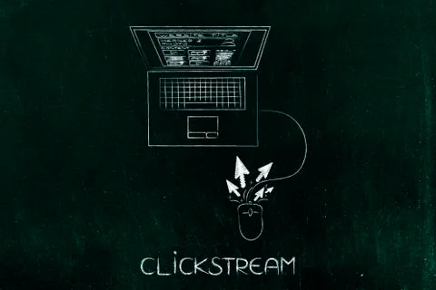 Pointers spreading out of a computer mouse, clickstream concept Stock Illustration