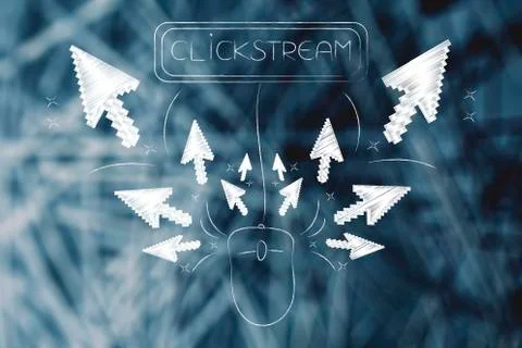 Pointers spreading out of a computer mouse with Clickstream button on top Stock Illustration