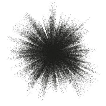 Pointillism burst dots pattern. Sunburst abstract monochrome dotted geometric Stock Illustration