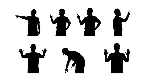 Pointing and Instructing Worker Silhouette Set Stock Illustration