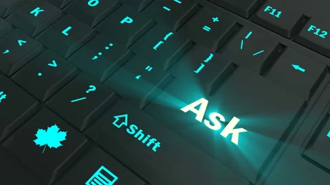 Pointing on blue glowing Ask key Stock Footage 100634853