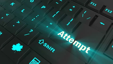 Pointing on blue glowing Attempt key Stock Footage 100634920