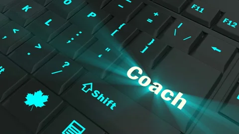 Pointing on blue glowing Coach key Stock Footage 100561285