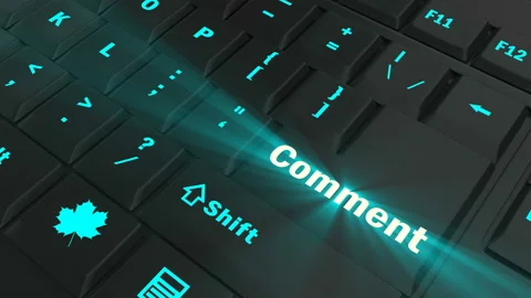 Pointing on blue glowing Comment key Stock Footage 100561387