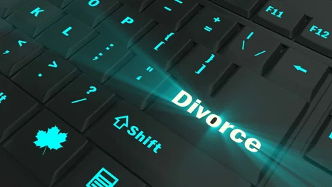 Pointing on blue glowing Divorce key Stock Footage 100582149